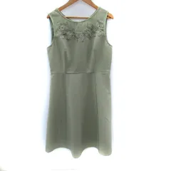 エルディープライム LD prime ワンピース ひざ丈 ノースリーブ ラウンドネック レース 刺繍 切替 M ダスティグリーン /SM25のサムネイル