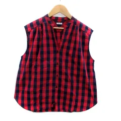 ドレステリア DRESSTERIOR シャツ ブラウス スリットネック ノースリーブ チェック柄 赤 レッド 紺 ネイビー /HO40のサムネイル