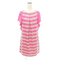 ティビ tibi フリル袖 ボーダー ワンピース ひざ丈 日本製 Lサイズ ベージュ ピンク ■TCのサムネイル