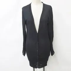 ベイジ BEIGE ニット カーディガン ロング 長袖 Vネック 前ボタン開き 紺 ネイビー 4のサムネイル