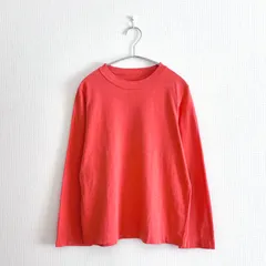 45R フォーティファイブアール レディース　長袖カットソー ロンT　近年モデル　R刺繍　星２つ　顔ロゴ　 Tシャツ トップス クルーネック 丸首 オレンジ 朱色 コットン100% 綿 日本製 無地 ゆったり ドロップショルダー　極美品　【D562】のサムネイル