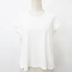イブルース i Blues カットソー Tシャツ 半袖 丸首 別布 レース 切替 綿 白 オフホワイト Sのサムネイル