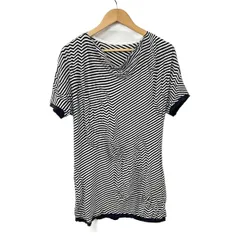 HIROKO BIS(ヒロコビス) チュニック サイズ9 M レディース美品  - 白×ダークネイビー 半袖/サマーニット/ボーダーのサムネイル