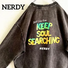 NERDY　ノルディ　スウエットトレナー　メンズMサイズ バックプリント　ダークグレー　ユニセックス　男女兼用　古着　26-564-15のサムネイル