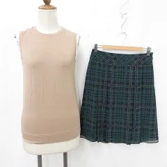 ソブ sov. ダブスタ アンタイトル UNTITLED カットソー スカート 2枚セット ノースリーブ 丸首 プリーツ ひざ丈 チェック 茶 緑 紺 ブラウン グリーン ネイビー 38 2のサムネイル