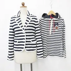 トミーヒルフィガー TOMMY HILFIGER ジャケット カットソー 2枚セット 長袖 テーラード シングル ヘンリーネック フード ロゴ ボーダー 綿 白 紺 ホワイト ネイビー Sのサムネイル