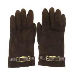 マックスマーラ MAX MARA スウェード レザー グローブ 手袋 ベルト ブラウン 茶 7 1/2 イタリア製のサムネイル