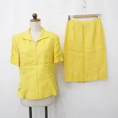ピエールカルダン Pierre Cardin スーツ スカートスーツ ジャケット 半袖 オープンカラー ジップアップ タイトスカート ひざ丈 レトロ 黄 イエロー 11のサムネイル