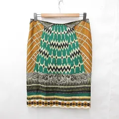 エトロ ETRO スカート タイトスカート ロング 総柄 プリント シルク 茶 緑 キャメル ブラウン グリーン 42のサムネイル