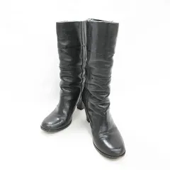 マックスマーラ MAX MARA ブーツ ミドルブーツ ヒール レザー ブラック 黒 37 1/2 ☆AA★のサムネイル