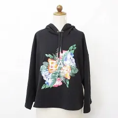 エンポリオアルマーニ EMPORIO ARMANI パーカー プルオーバー フード プリント 花 ロゴ 黒 ブラック Sのサムネイル