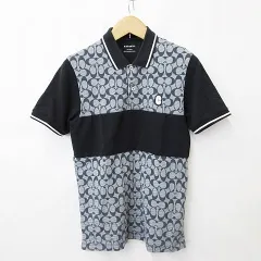 コーチ COACH ポロシャツ 半袖 プリント ロゴ柄 切替 別布 無地 リブ ワッペン シグネチャー 綿 グレー 黒 紺 ブラック ネイビー Sのサムネイル