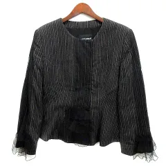 ジョルジオアルマーニ GIORGIO ARMANI BORGO 21 チュール付き ノーカラー ジャケット ジップアップ ウール混 チャコールグレー イタリア製 48 大きいサイズのサムネイル