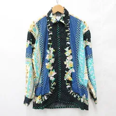 ヴェルサーチジーンズ VERSACE JEANS COUTURE シャツ カジュアルシャツ 長袖 総柄 メデューサ 猫 コットン マルチカラー Ｍ ☆AA★のサムネイル