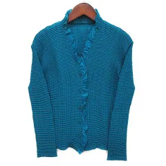 イッセイミヤケ ISSEY MIYAKE FETE プリーツ フリル シャツ カーディガン 長袖 ターコイズブルー 2 IF44FJ753のサムネイル