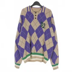 ディースクエアード DSQUARED2 23AW D2 アーガイル ニットポロ セーター 長袖 M パープル/ベージュ S74HA1359のサムネイル
