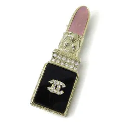 シャネル CHANEL 口紅 リップスティック モチーフ ブローチ ココマーク ラインストーン ゴールド ブラック ピンク 美品 ☆AA★のサムネイル