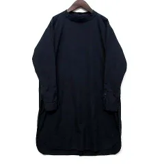 トゥジュー TOUJOURS Back Button Long Shirt コットン ポプリン ロング シャツ バンドカラー サイドスリット 紺 ネイビー 2のサムネイル