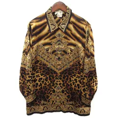 エスカーダ ESCADA MARGARETHA LEY シルク レオパード ダマスク柄 スカーフ シャツ ブラウス 長袖 ブラウンゴールド 40のサムネイル