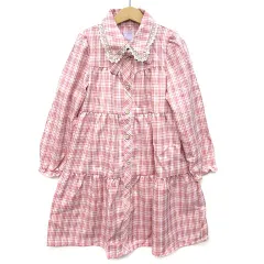 未使用品 アクシーズファム axes femme チェック柄 ティアード シャツ ワンピース 長袖 ピンク 130のサムネイル
