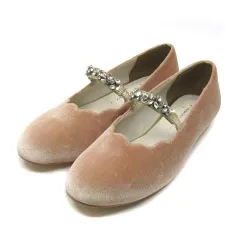 未使用品 フランシュリッペ franche lippee ベロア ビジュー ストラップ パンプス フラットシューズ ピンクベージュ系 S 23.5cmのサムネイル