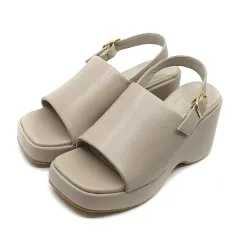 by あしながおじさん 厚底 バックベルト サンダル スクエアトゥ ウェッジソール ピンクベージュ 23cm 8710573 美品のサムネイル