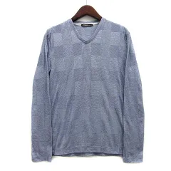 ハイダウェイ ニコル HIDEAWAYS ニット Tシャツ カットソー パッチワーク風 ジャガード Vネック 長袖 ブルー 青 46のサムネイル