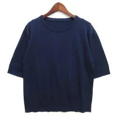 グレースクラス GRACE Class クルーニットTシャツ ドロップショルダー 五分袖 コットン ハイゲージ ネイビー 紺 36 0223143272 美品のサムネイル