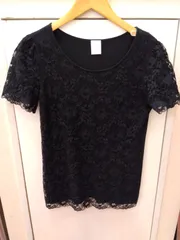 M17　ププラ　PUPULA　トップス　Tシャツ　レース　袖部分透け感あり　日本製　綿　コットンのサムネイル
