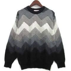 ヒロココシノ HIROKO KOSHINO HOMME ジグザグ ウール ニット セーター 長袖 ブラック グレー 黒 Mのサムネイル