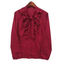 ランバン LANVIN collection ボウタイ フリル ブラウス シャツ 長袖 レッド 赤 38のサムネイル