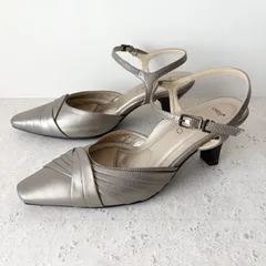 【未使用級】アシックス ペダラ asics pedala ジーロ GIRO パンプス メタリックシルバー レザー 本革 ストラップ クロスデザイン ドレープ ローヒール コンフォートシューズ ウォーキング ビジネス フォーマル オフィス 結婚式 2E 幅広のサムネイル