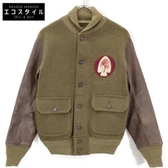 RRL　ダブルアールエル　カーキ×ブラウン系 インディアン ワッペン レザー切り替えスタジャン　XSのサムネイル