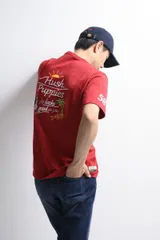 Hush Puppies バックモチーフ刺繍Tシャツ 椰子の木 ハイビスカス メンズ L レッド 4191138のサムネイル