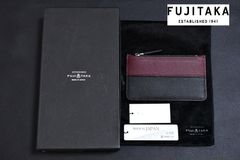 フジタカ 定価22000円 黒高級カーフレザー小銭入れ カードケース パス