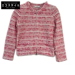 Rene　ルネ　24SS 6412270 ピンク×ホワイト ビジュージップ ジップアップ ツイードジャケット　34のサムネイル