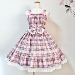 新品タグ付き】【定価以下】CandyシャーリングリボンJSK（ギンガム柄
