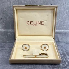 【CELINE】セリーヌ カフスボタン ネクタイピン セット マカダム ゴールド ホワイト ケース付き メンズ ビジネス フォーマルのサムネイル