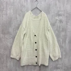 【美品】Fupel フペル　シャギー・フェザー素材　Vネック　ラメニットカーディガン　F オフホワイト系　古着のサムネイル