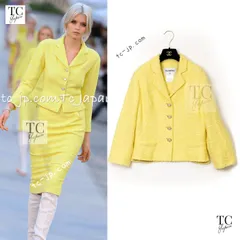 シャネル ジャケット CHANEL 12C イエロー ココ ボタン ツイード カール・ラガーフェルド 74万 貴重 超美品 42のサムネイル