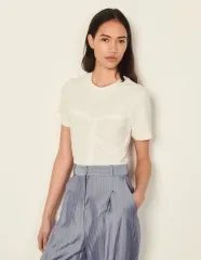 SANDRO サンドロ シャーリング コットン 半袖Tシャツ <22>のサムネイル