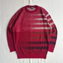 90s　vintage　ヴィンテージ　OLD KENZO　ケンゾー　高田賢三　胸元ワンポイントロゴ刺繍　立体リブ編み　ジャガードニット　セーター　グラデーションボーダー柄　デザイナーズ　Y2K　gradation line×logo jacquard knitのサムネイル