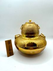 黄金茶釜 24KGP 置物 インテリア 香炉 菊 紋章 - メルカリ