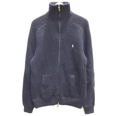 【中古】POLO RALPH LAUREN ワッフルニット ウールコットン フルジップセーター ネイビー サイズLG ポロ ラルフローレン[17]のサムネイル