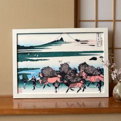 絵画  真作 奥泉二士夫 作 「駿河湾富士」 葛飾北斎 冨嶽三十六景 第45景 駿州大野新田 裏富士 A4額付き 浮世絵