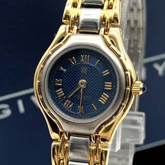 美品 新品電池 稼働品 GIVENCHY ジバンシー エクスプレッション レディース腕時計 コンビ クォーツ QZ 2針 SS ブルー文字盤 ゴールド シルバー 箱付きのサムネイル