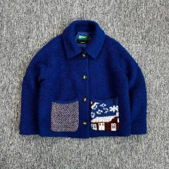ベネトン ブルー ポケット ニート ブークレ ハーフ コート (新品)のサムネイル