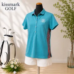 kissmark GOLF  半袖ゴルフポロシャツ LLサイズ ターコイズブルー ストライプラインのサムネイル