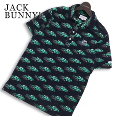 JACK BUNNY!! ジャックバニー パーリーゲイツ ゴルフ 春夏★ 半袖 鹿の子 総柄 車柄 ロゴ刺繍 ポロシャツ Sz.4 メンズ 紺のサムネイル