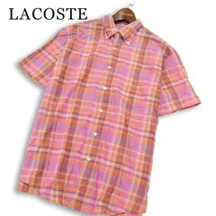 LACOSTE ラコステ 春夏★ 半袖 マドラスチェック ロゴ刺繍 ボタンダウン シャツ Sz.3 メンズのサムネイル